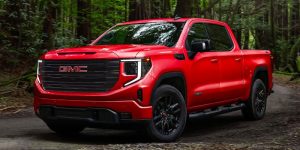 A 2024 GMC Sierra 1500 driving through woods.