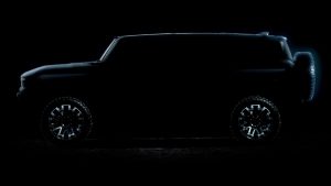 The silhouette of a 2025 GMC Hummer EV SUV.