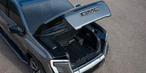 Trunk space of the 2025 GMC Sierra EV.