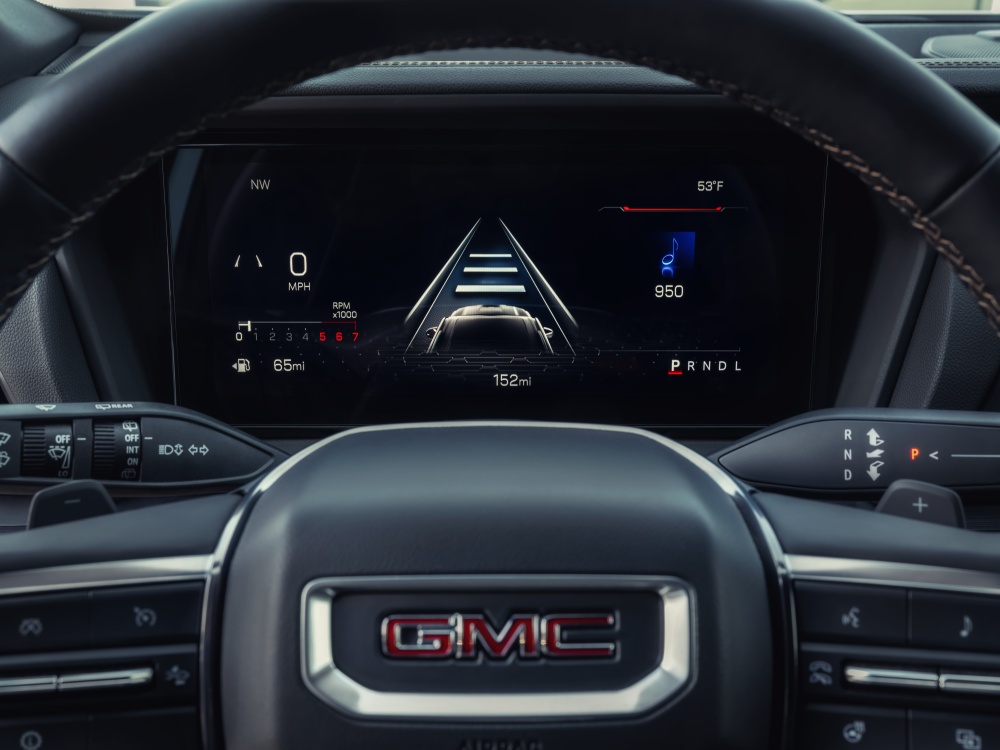 GMC Terrain AT4 interior steering wheel with detection following distance indicator