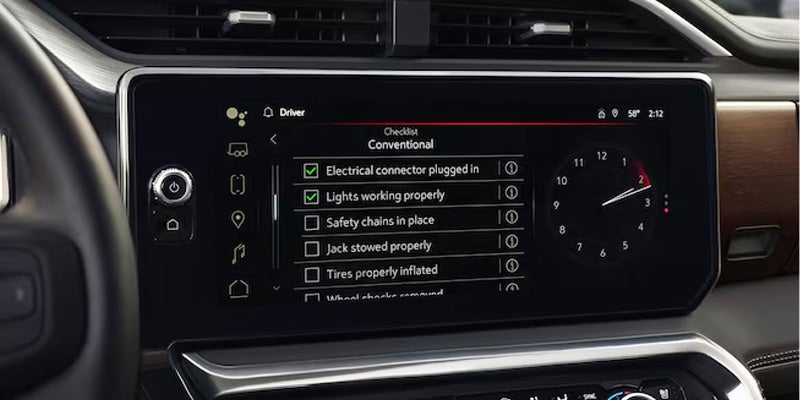 View of the safety features displayed on the infotainment system screen in a 2024 GMC Sierra 1500