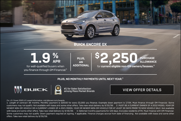 1.9% APR 
FOR WELL-QUALIFIED BUYERS when you finance through GM Financial.1

Plus, an additional ...