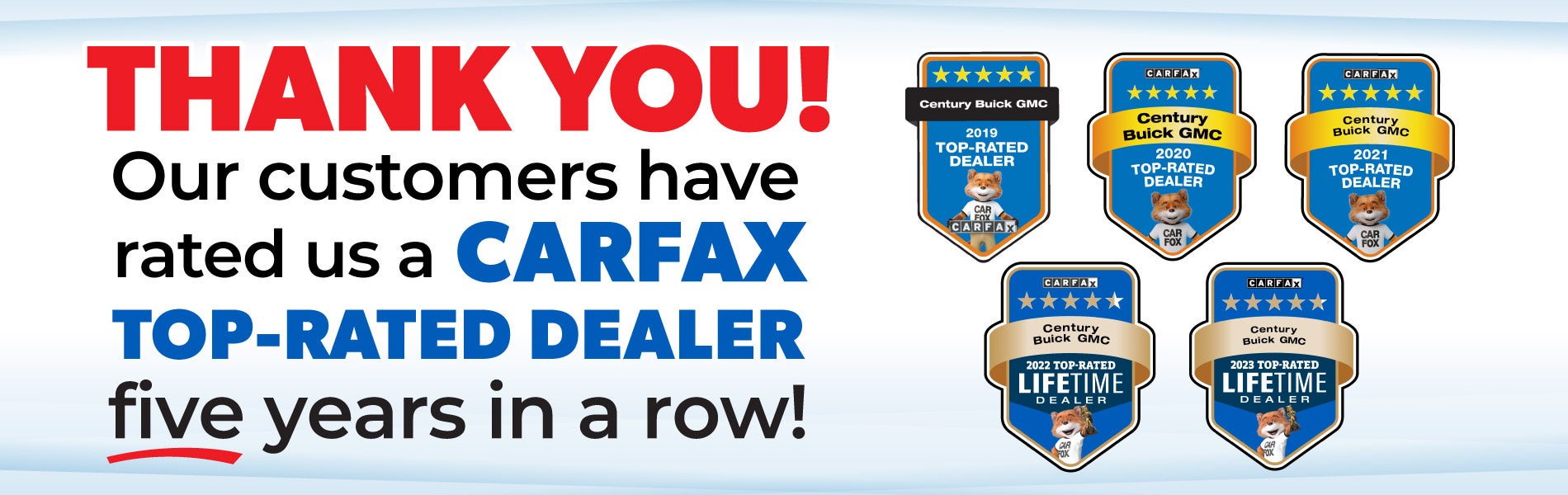 Thank you for rating us as a Carfax Top-Rated Dealer