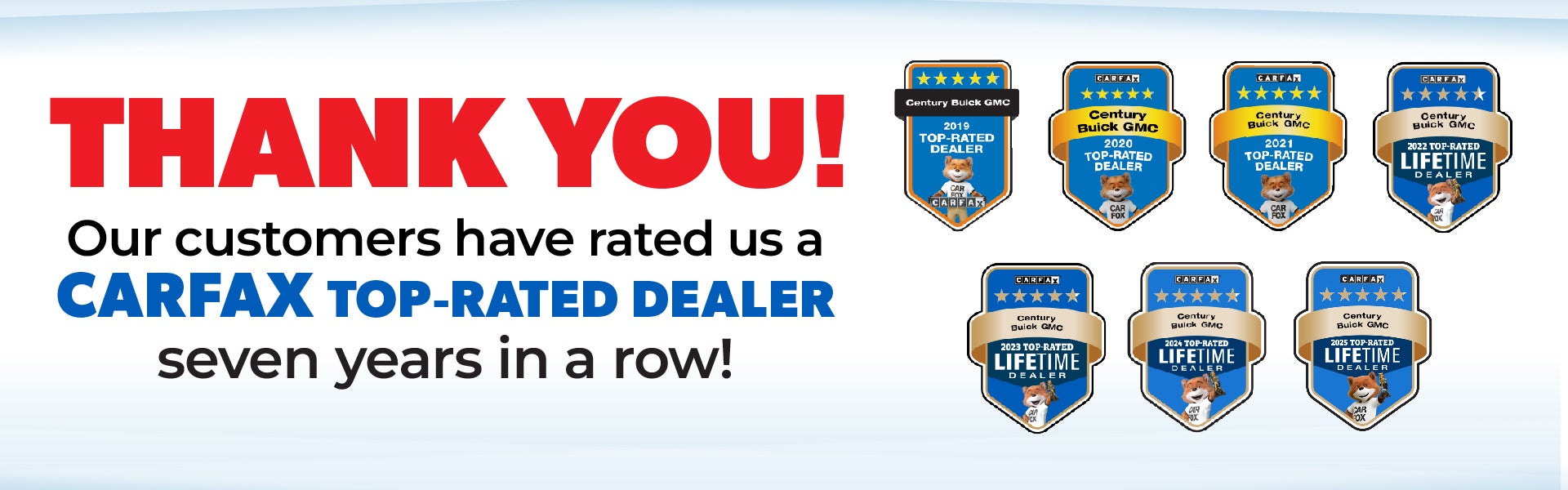 Thank you for rating us as a Carfax Top-Rated Dealer